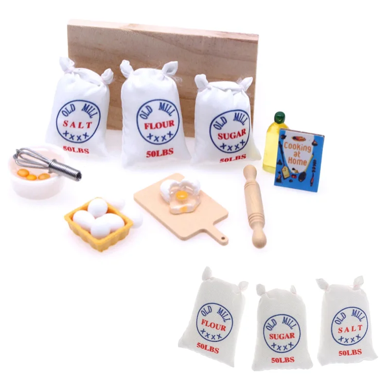 1Set Schneebesen Mehl Zucker Salz Tuch Tasche Modell Möbel Dekor Puppenhaus Miniatur Simulation DIY Puppenhaus Zubehör