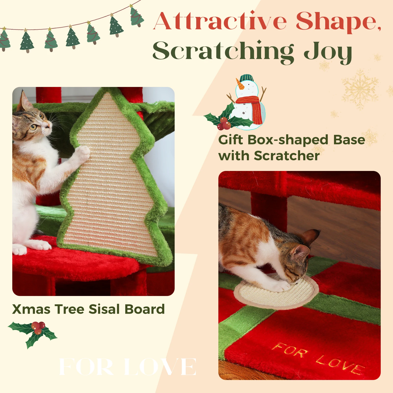 Weihnachts-Katzenbaumturm mit rot-grünem Eigentumswohnung, mehrstufiger Katzenturm mit Sisal-Kratzbäumen, Katzenmöbel für Hauskatzen – Detail 14