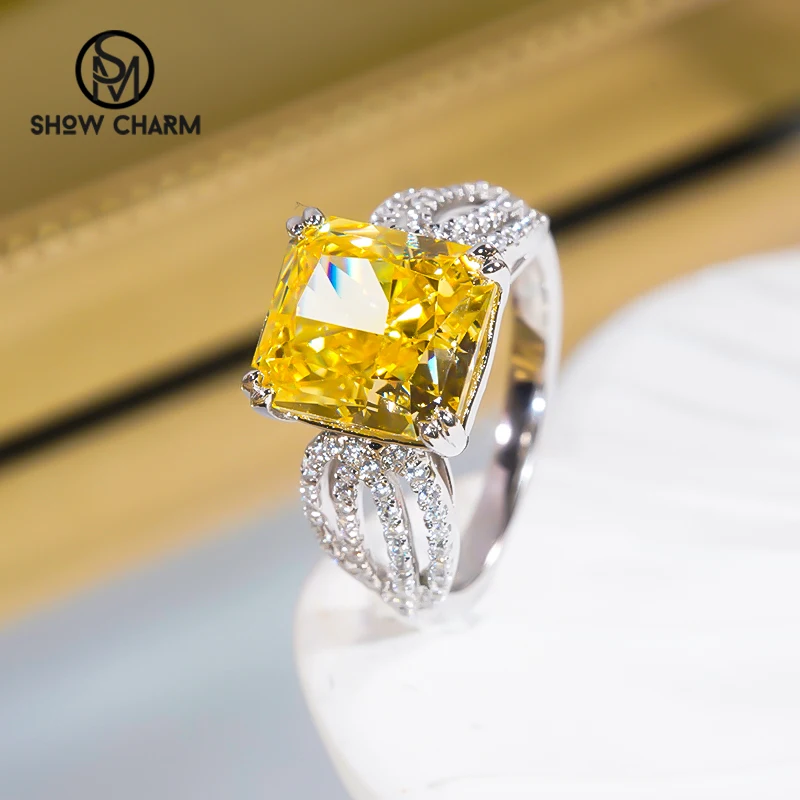 

Luxury Topaz 5A Zircon Ring S925 Sterling Silver White Gold Plated Square Stone 4 Carat Fine Jewelry for Women Party Gift Flash