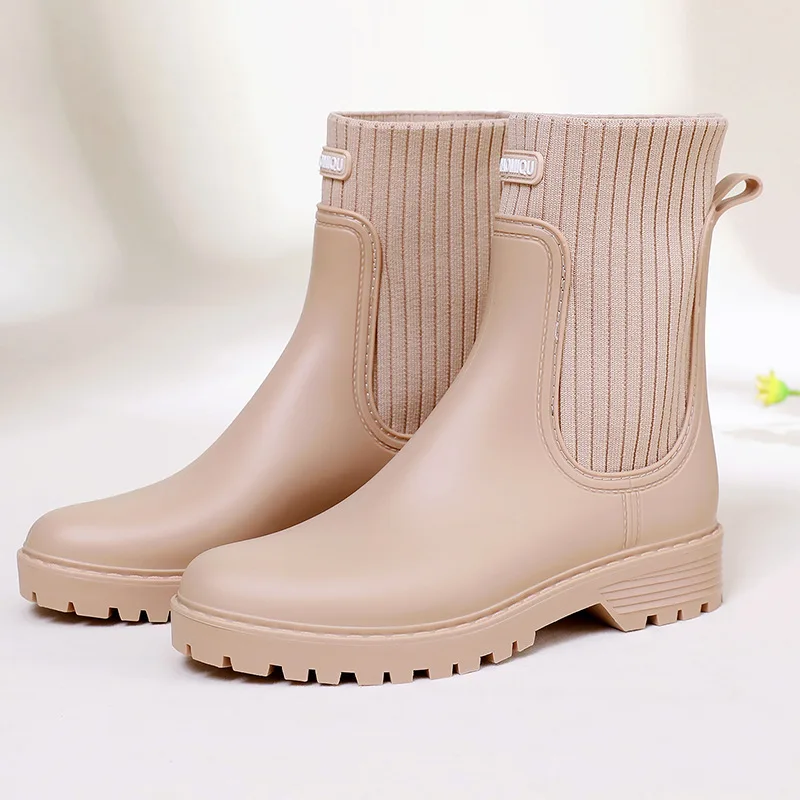 Designer Rain Boots Women's Waterproof Shoes Rainy Ladies Pink Fur Rubber Rainshoes Woman Galoshes Non-slip Pull-on Rain Boots