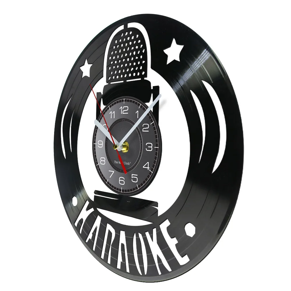 Karaoke Star Microphone Wall Clock Singing Lovers Karaoke Singing Party Vintage Vinyl Record Wall Clock Singer Music Lovers Gift