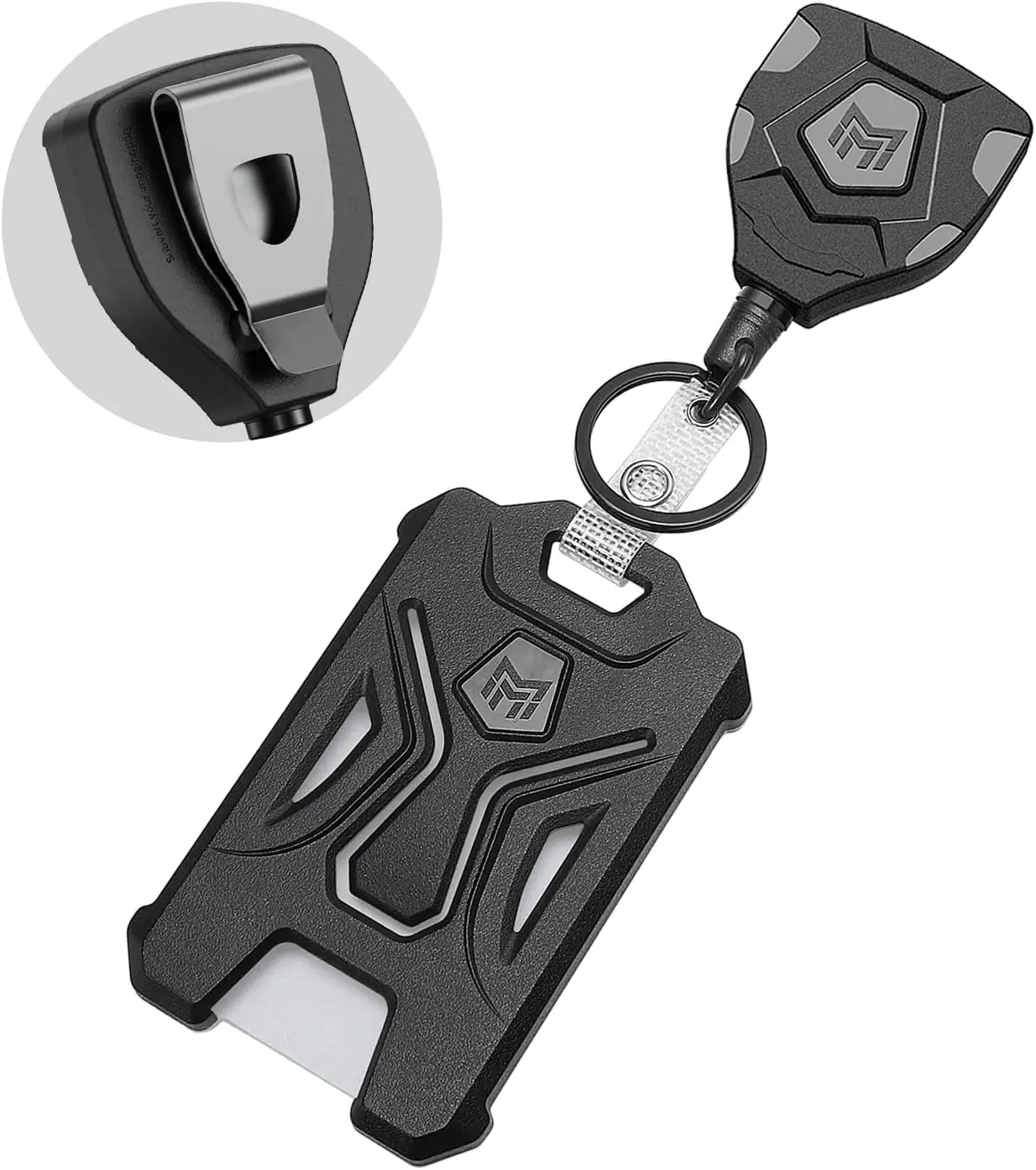 

Прочный вертикальный держатель для ID-карт с выдвижной катушкой, прозрачным окном, вмещает 5 карт, черный