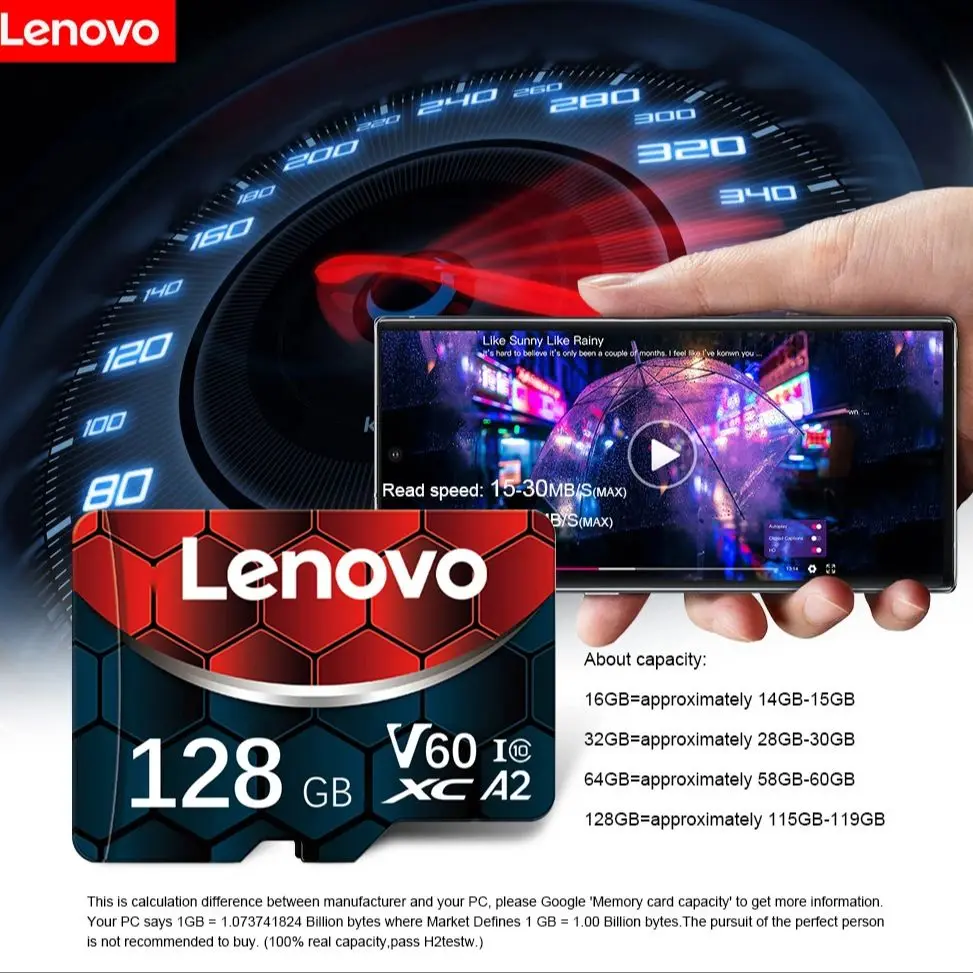 Cartão Micro SD Lenovo para Câmara 4K, Cartão de Memória, 128GB, 512GB, 1TB, 2TB, Classe 10, Alta Velocidade, A2 Flash, 256GB