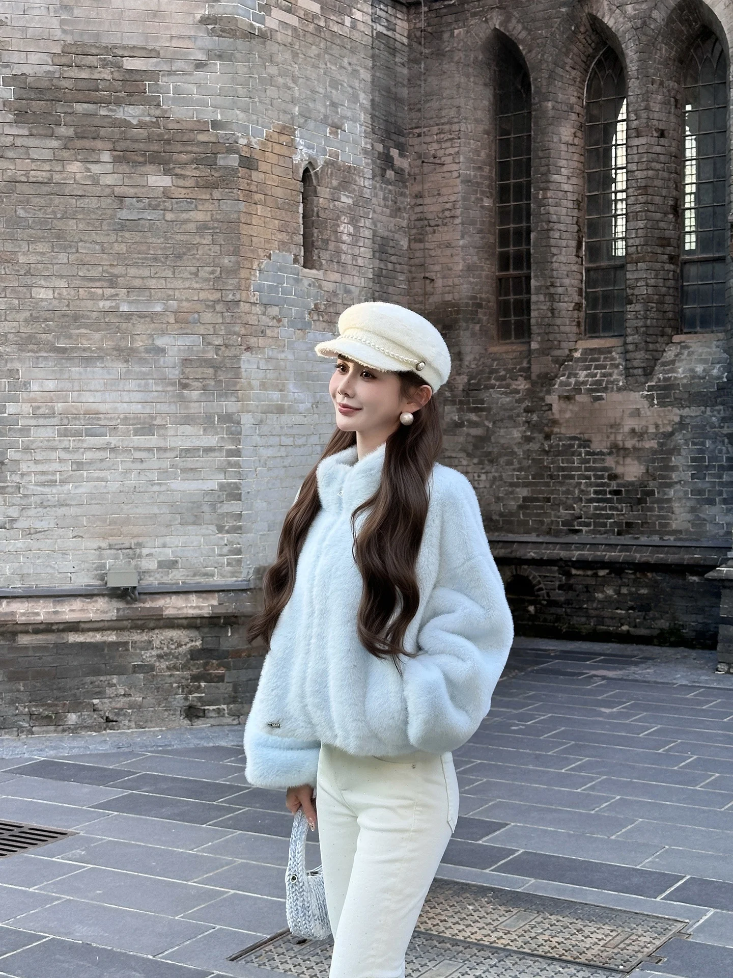 

AZZHEN Sweet Dr Loose Fit Warm Lazy Sle Plu Fur Jaet Women's Autumn Winter New Sle Detachable Polyester Fiber