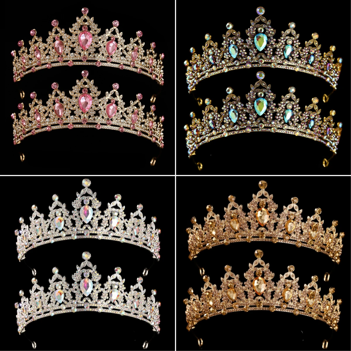 

2pc/Set Luxury Large Crystal Exquisite Queen's Crown Handmade Alloy Bridal Rhinestone Tiara For Women Party Hair Accessories