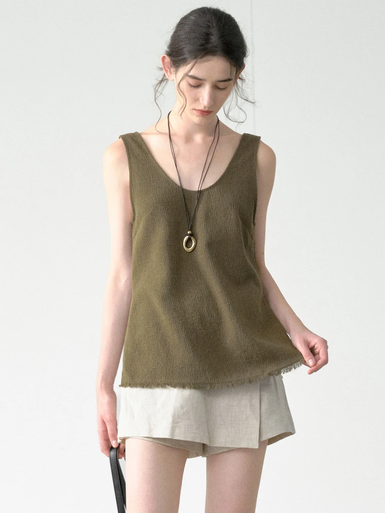 

Summer Knitted Tassel Vest Women's Outerwear Silk Cotton No-Sve Light Weight Traveling Holiday Casual Top