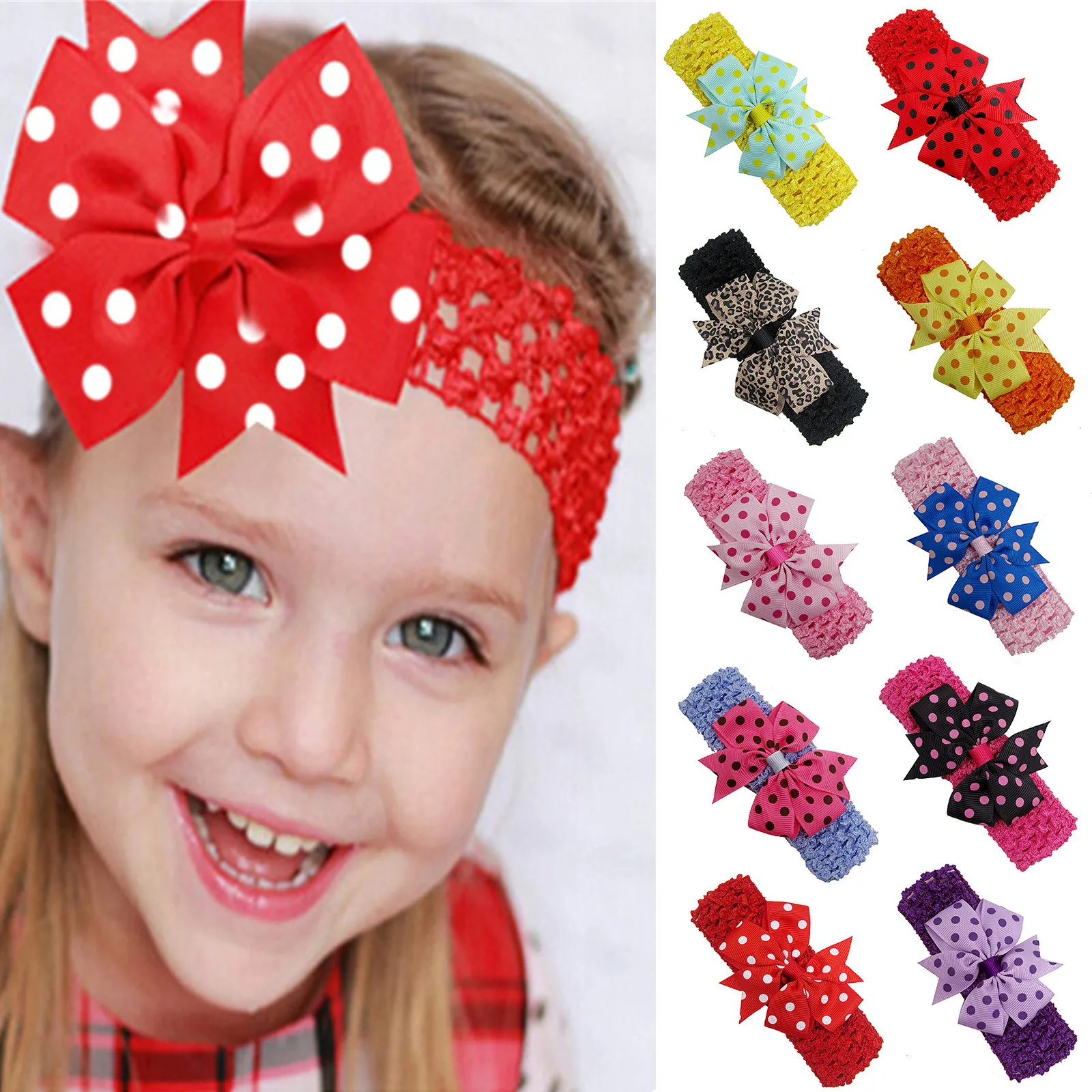 1/2/3/4 Pcs Kids Headwear Infant Headband Toddler Baby Girls Flower Headband Princess Dots Prints Bowknot Elastic Hair Band