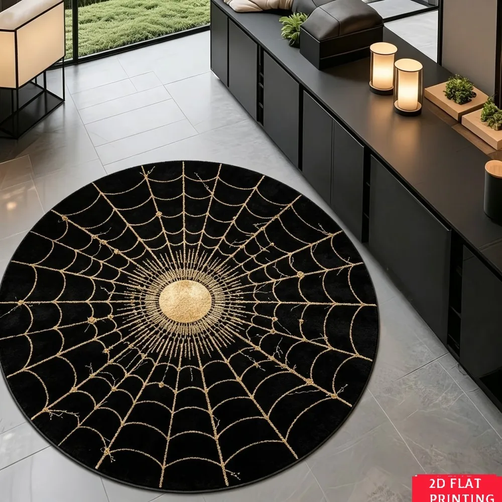 Luxury Gold Burst Round Printed Carpet Thanksgiving Living Room Bedroom Home Decor Non Slip Floor Mat Area Rug Glamour