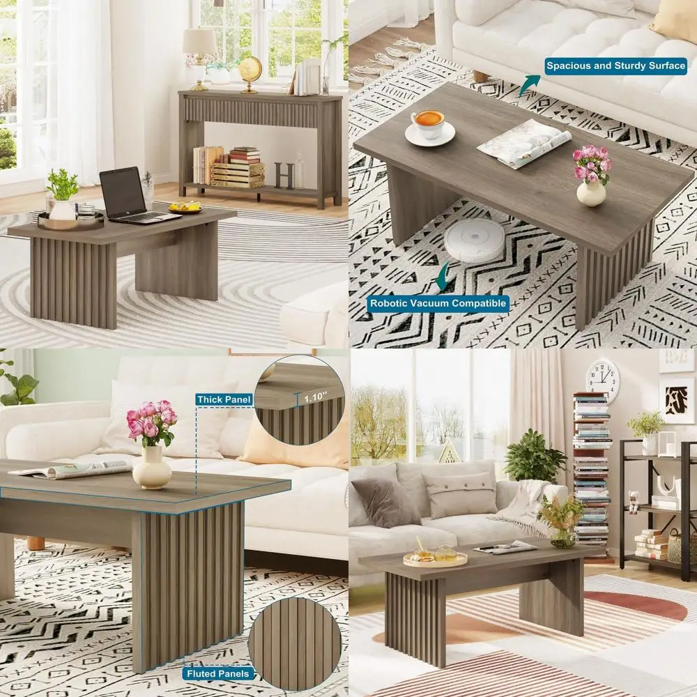 

43 Greige Oak Living Room Coffee Table, Wood Centerpiece for Home and Office