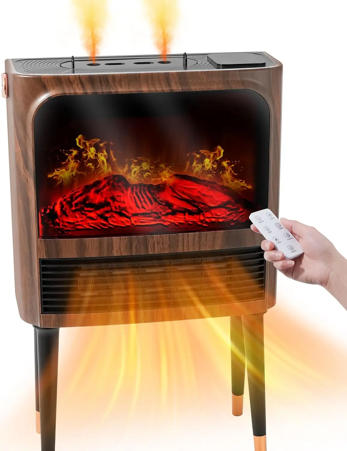 

Electric Fireplace Heater with 3D Realistic Flame, Humidifier, Thermostat, Safety Protection, Remote Control, Timer, Electric