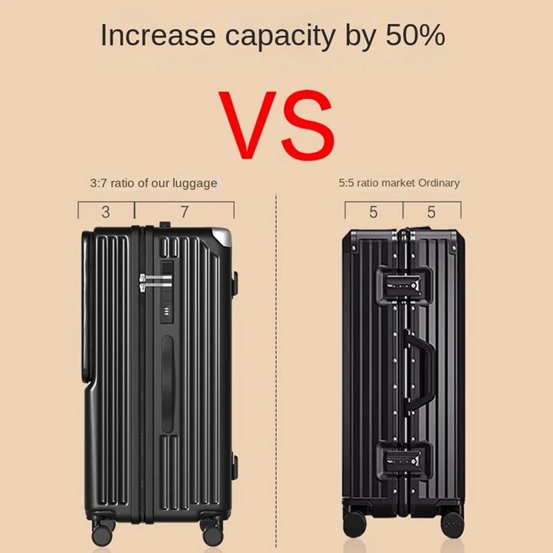 3:7 Large Capacity Luggage Front Opening PC Suitcases 20 Inch Boarding Box 24/26/28/30 Inch Zip Universal Wheel Trolley Case