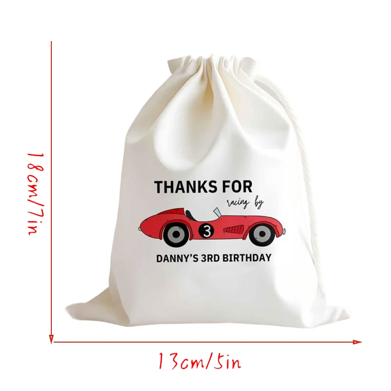 Personalisierte Rennwagen-Geschenktüten mit Kordelzug, Kindergeburtstag, Rennwagen-Thema, Willkommen, Dankeschön, Geschenk für Kinder, Party, Dekoration – Detail 3