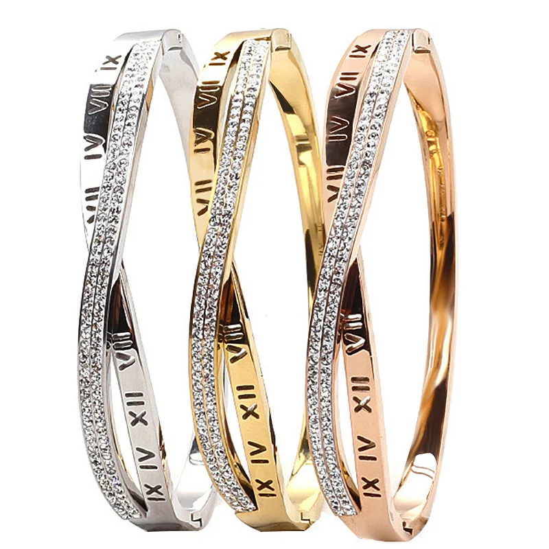 

10 Pieces Stainless Steel Roman numerals Cross set Diamond Buckle Bracelet Fashion Jewelry for Women
