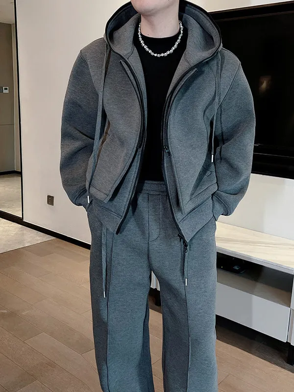 

Autumn Winter Men's Casual Hoodie Set Straight Leg Pants Knitted Fabric Long Sve Long Pants Youth Faion Streetwear