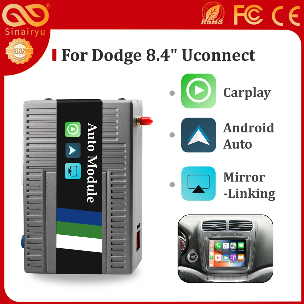 Sinairyu Wireless Apple CarPlay for Dodge Uconnect 8.4