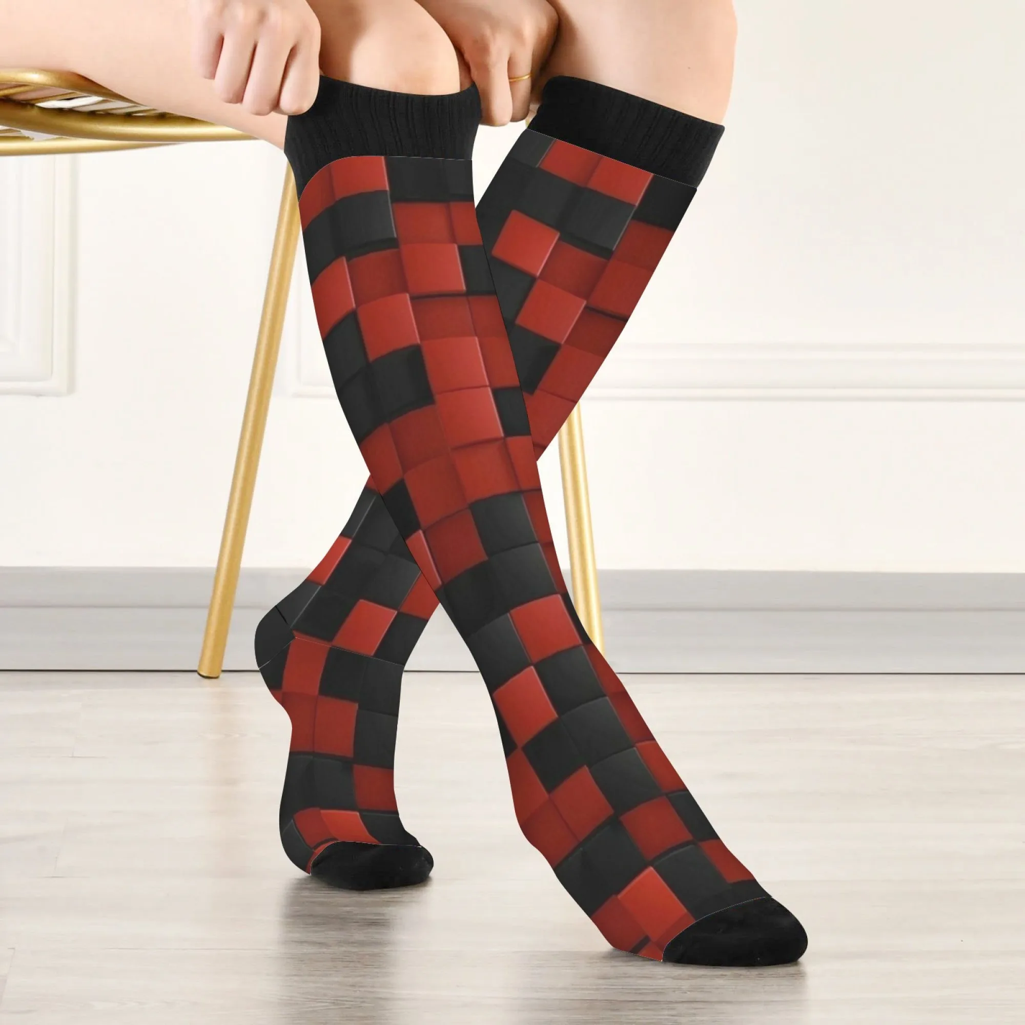 

Красные и черные квадратные носки, мягкие дышащие нескользящие женские чулки в стиле Харадзюку, милые носки для медсестер с забавными героями мультфильмов