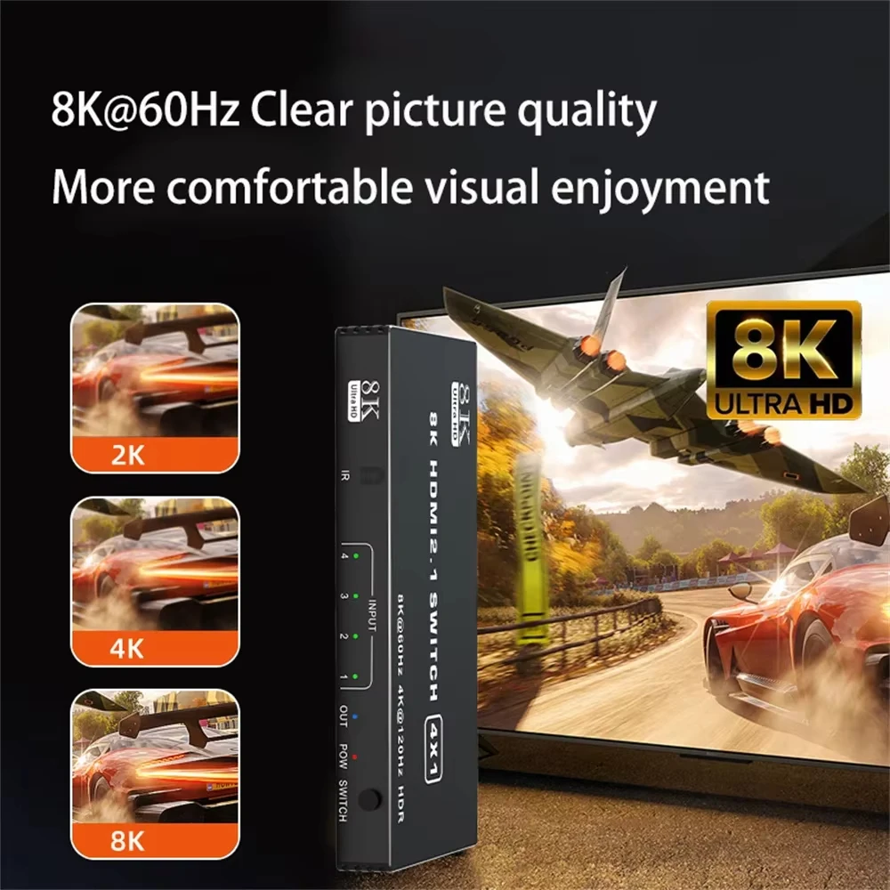 3 in 1 Out HDMI-Compatible 8K60Hz 2.1 Switch Splitter 120Hz HDMI Splitter Switcher CEC 48Gbps with remote HDMI HDR IR Remote 4K