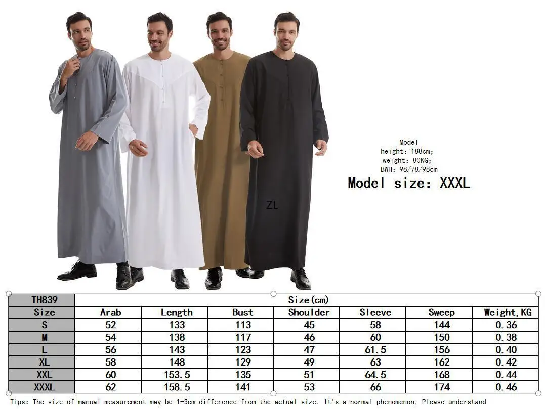 Muslimische islamische Kleidung Männer Jubba Thobe lange Robe Saudi Musulman Abaya Kaftan Islam Dubai Arab Kleid Marokko Djellaba Ramadan