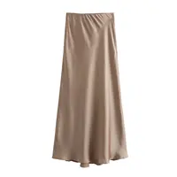 2024 New Women's European And American Style Fashion Silk Satin Texture High Waist Skirt Street Style Elegant Mid-length Skirt - Image 6