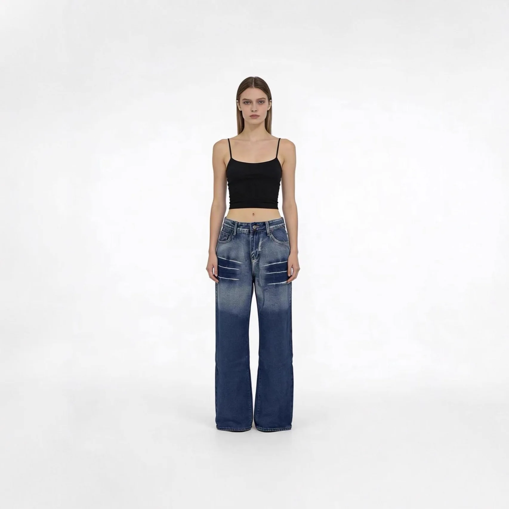 

Модные свободные женские джинсы с талией в стиле ретро, джинсовые брюки для тяжелой промышленности, складная ткань с талией, ex