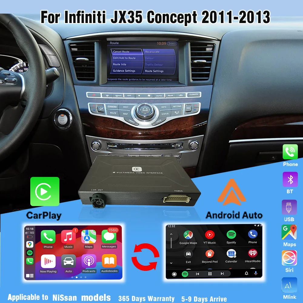 2011-2013 Infiniti JX35 Wireless CarPlay Android Auto Support GPS Navi Music Airplay Camera DSP Voice control Apple Car play