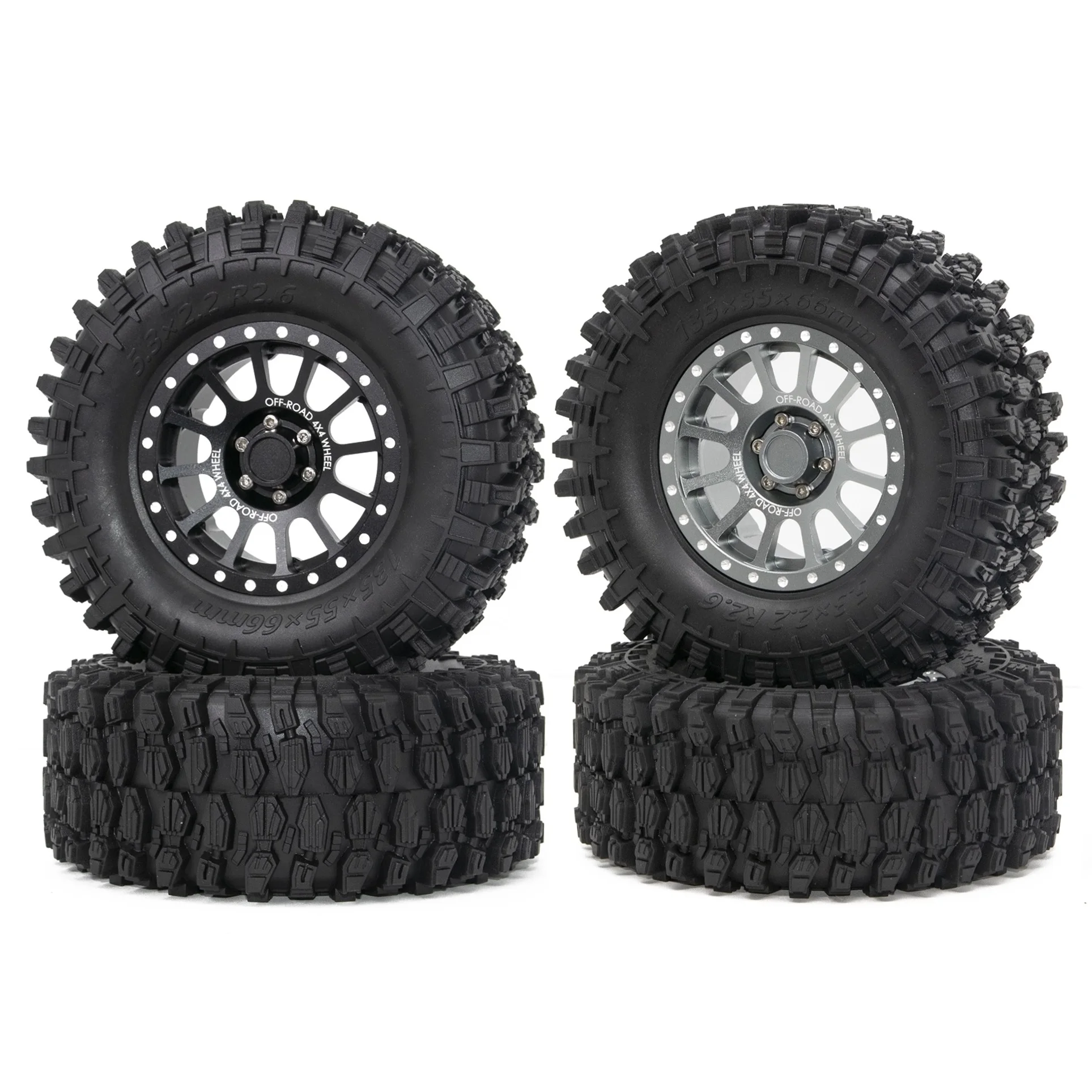 

4pcs 135mm 2.6" Metal Beadlock Wheel Rim Rubber Tire Tyre for 1/10 RC Crawler Car Axial SCX10 Wraith RR10 Capra