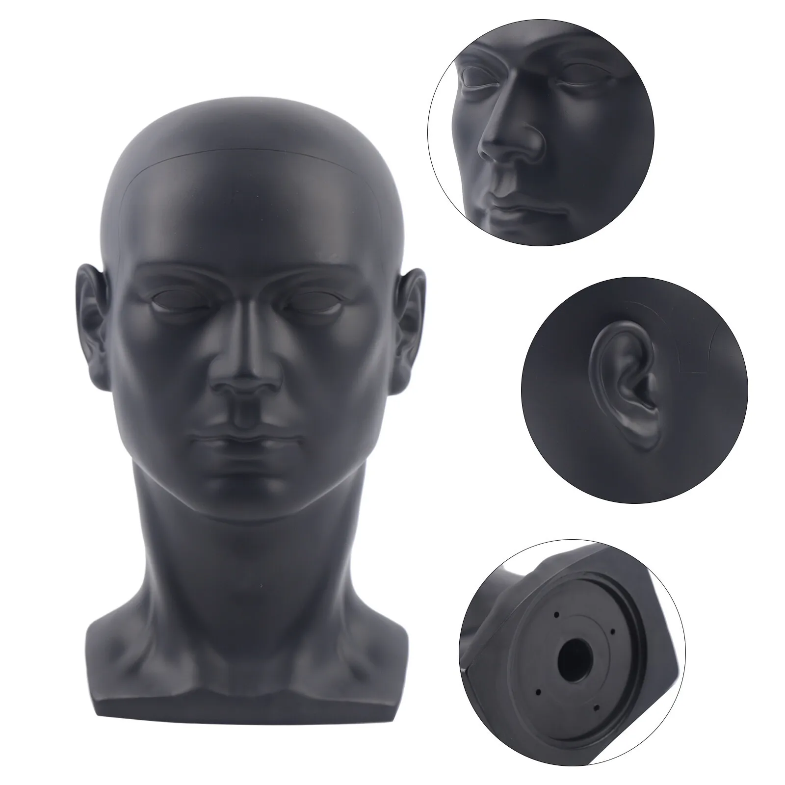 Schwarzer PVC-Mannequin-Kopf, Modell für Hut- und Perückenpräsentation, Herrenkopfmodelle für Geschäfte, Salons oder Huthändler als Ausstellungsmodell für Perücken, Hüte, Turbane, Halstücher und