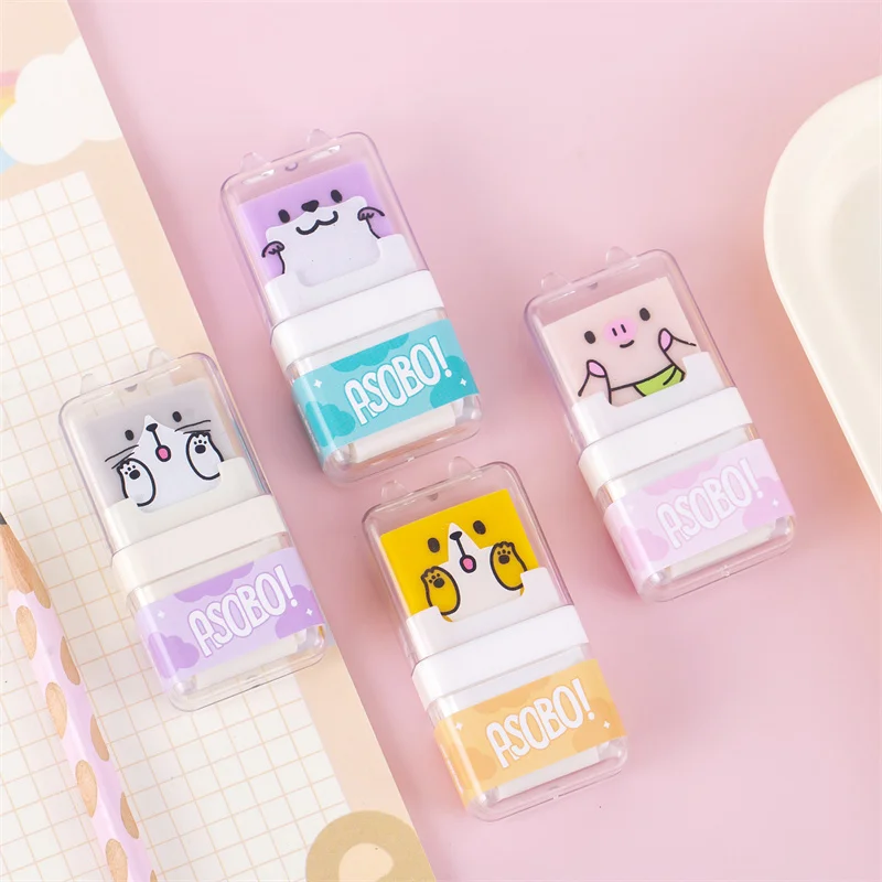 24 pcs/lot Creative Cat Dog Pencil Roller Eraser Cute Writing Drawing Rubber Pencil Erasers Stationery Gifts School Supplies