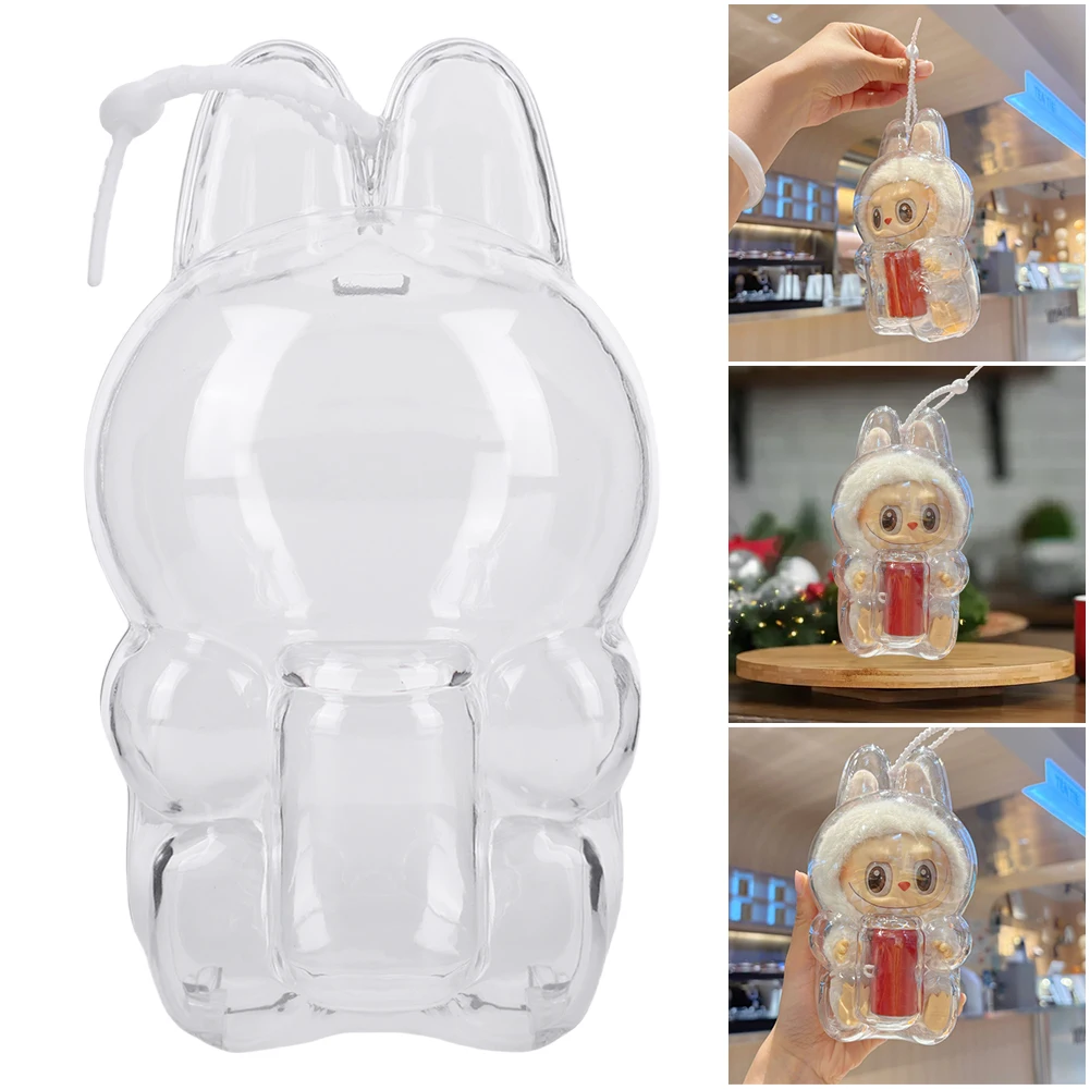Estuche protector transparente, caja de almacenamiento, cubierta de exhibición de peluche de elfo bonito de plástico para juguete de monstruo Labubu
