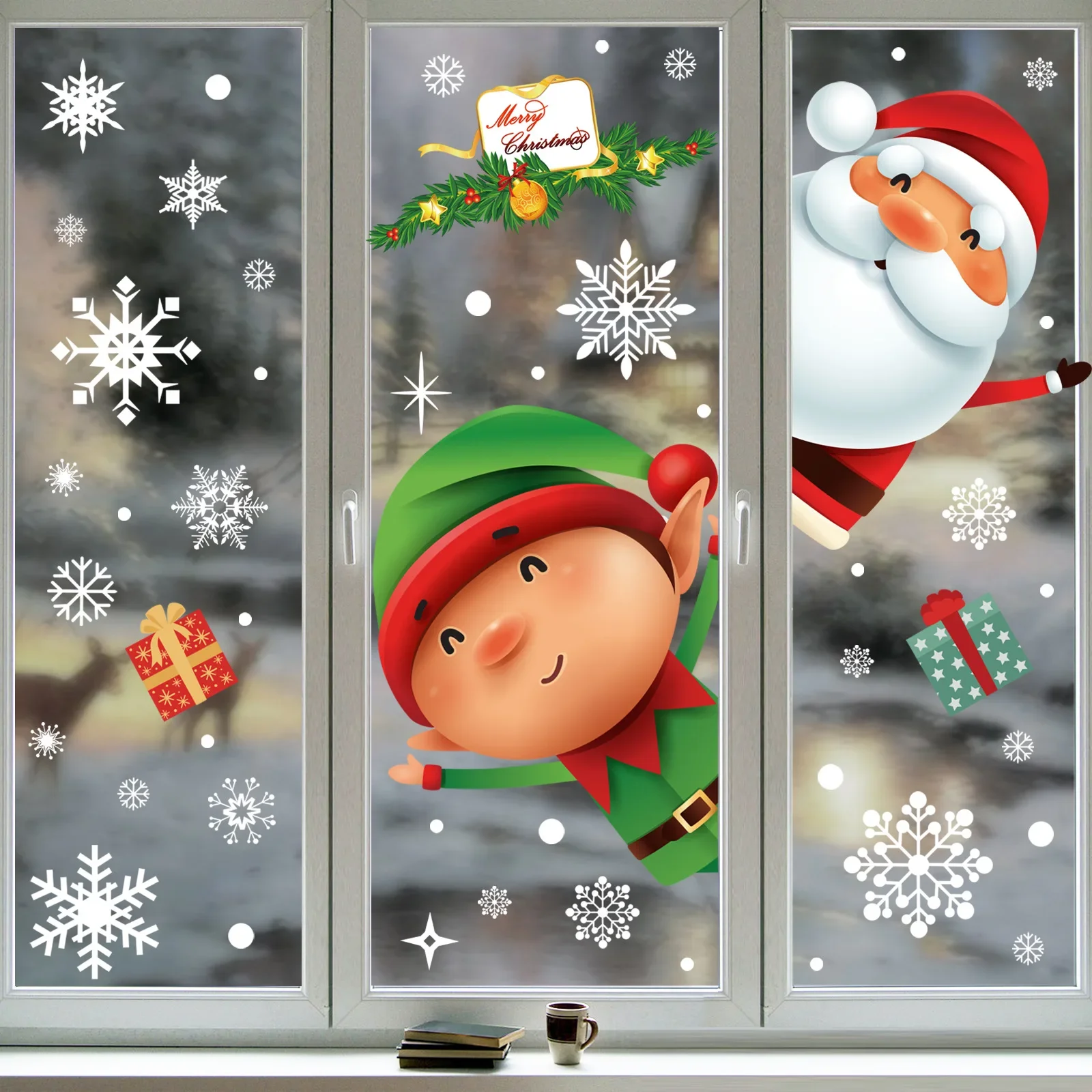 Christmas window decoration sticker electrostatic no adhesive Santa snowflake refrigerator decal window sticker