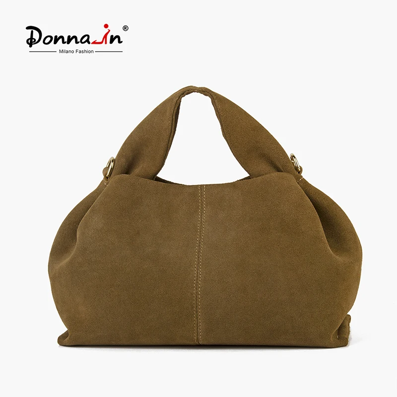 Donna-in Genuine Cow Suede French Handbag First Layer Cowhide Leather Top Handle Bag with Shoulder Strap Fashion Commute