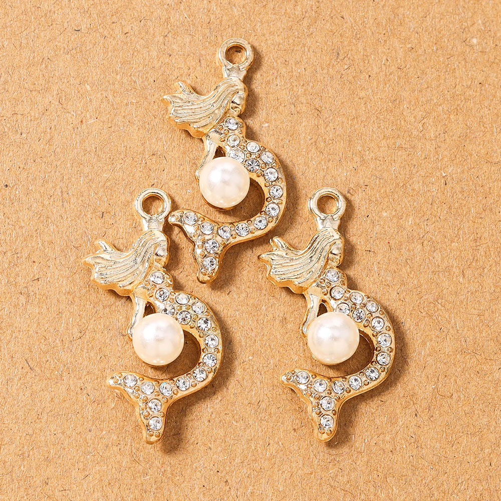 

10pcs Rhinestones Pearl Mermaid Charms Pendants for Jewelry Making Necklace Earrings DIY Handmade Accessories Supplies