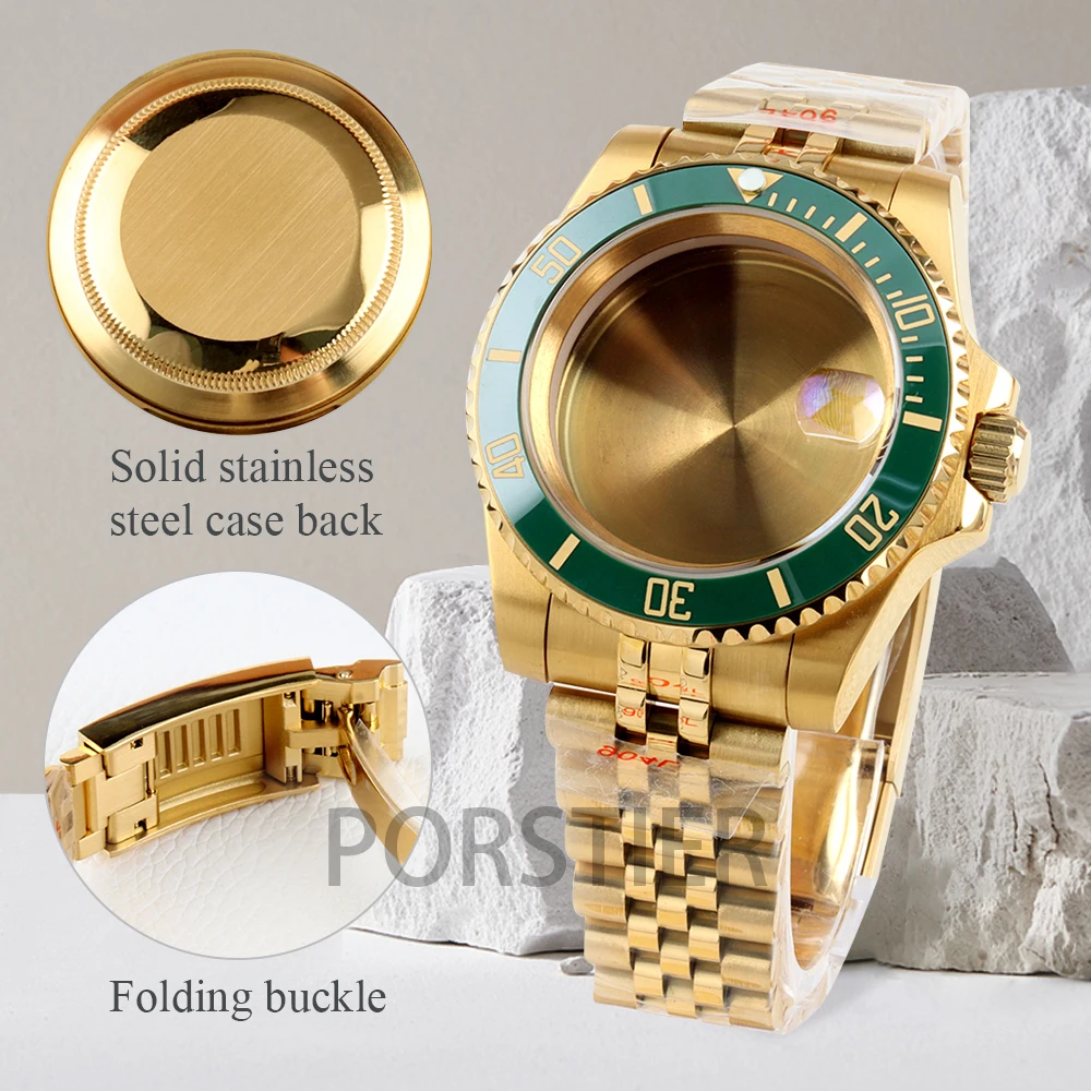 Gold 40mm NH35 Case Sapphire Glass for Yacht-Master SUB GMT NH34 NH35 NH36 NH38 Movement Stainless Steel Jubilee/Oyster Bracelet