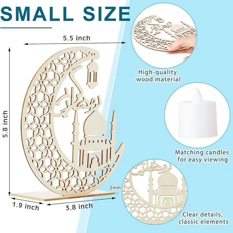 رمضان LED ضوء الليل نجمة القمر مهرجان خشبي الحرف مصباح مسلم رايا الطرف الديكور الشموع الإلكترونية أضواء الغلاف الجوي