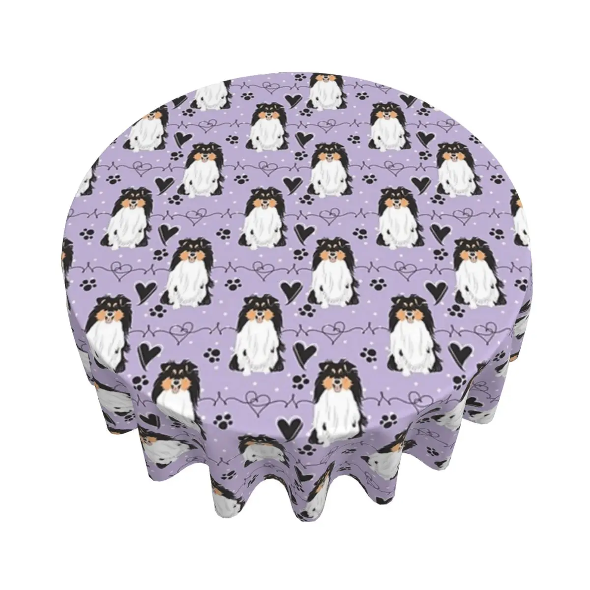 

LOVE трехцветная собака Шетландская овчарка Водонепроницаемая круглая скатерть Скатерть для кухонных мероприятий Крышка обеденного стола