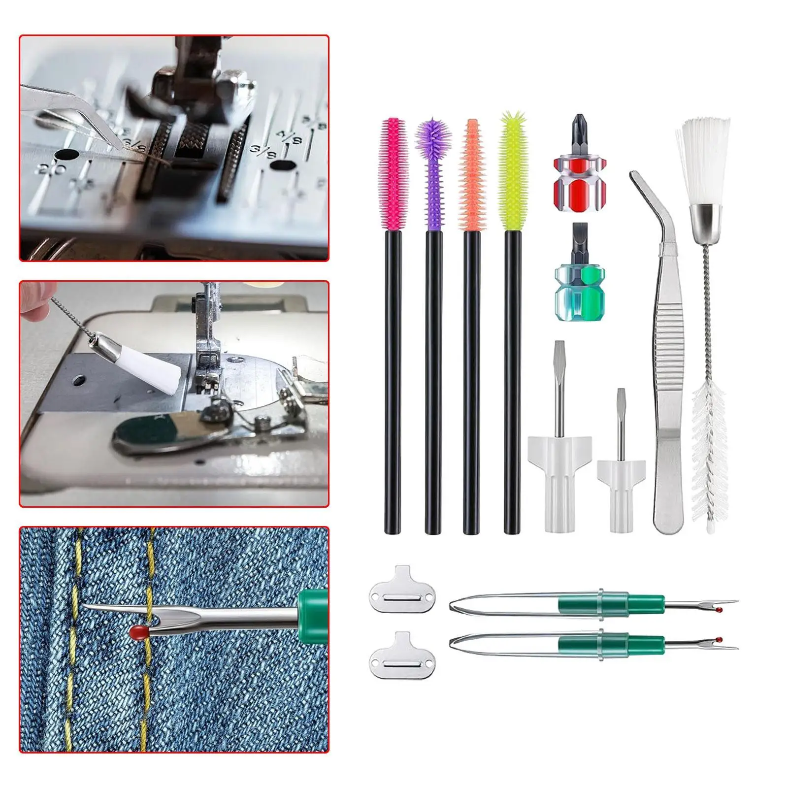 

14x Sewing Machine Cleaning Tool, Overlocks Silicone Brush Repairing Kit Tweezer