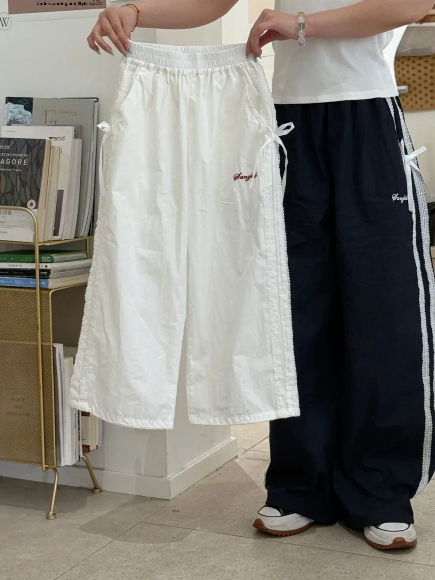 

Girls Casual Loose Wide Leg Pants Summer Fashion Thin Trimmed Long Trousers Children's Clothing Elastic Waist Kids Outfits