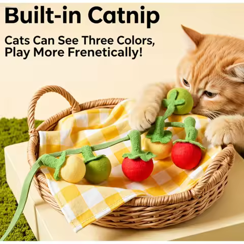 1Pc Cat Toy Small Tomato Persimmon String Wand. Self Play Interactive Toy for Boredom Relief. D... product image