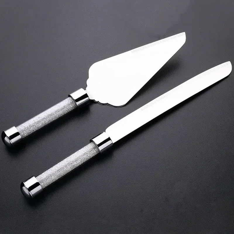 

2pcs Wedding Cake Server Set Knife Pizza Shovel Tools Birthday Crystalline Party Gift Stainless Steel Elegant Pizza Dessert Tool
