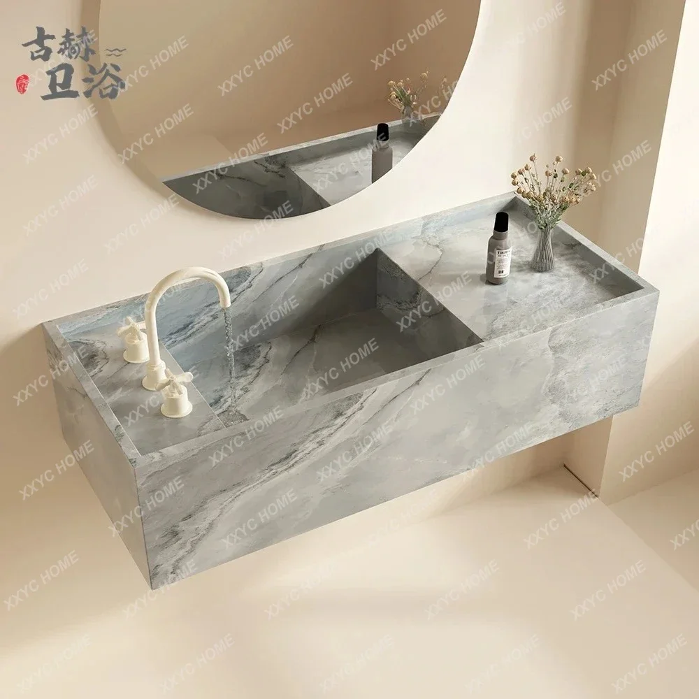 القرون الوسطى الرجعية الياقوت الرخام الفاخرة حجر لائحة غسل اليدين والوجه خزانة حمام مصمم الأزياء