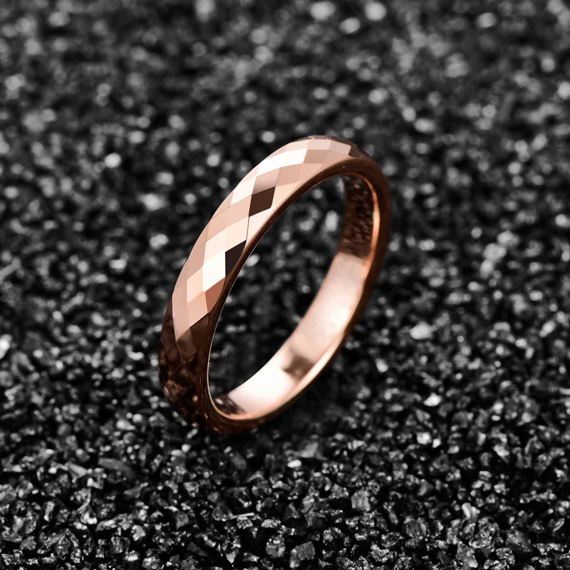 NUNCAD Tungsten Carbide Ring 4mm Width Hammered Finish Rose Gold Color Wedding Band for Women Comfort Fit Rings