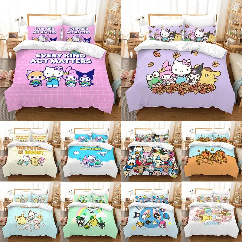 

Hello Kitty Kuromi Melody Duvet Cover Cinnamoroll Cartoon Kids Family Bedding Set Pillowcase Duvet Cover for Bedroom Decoration