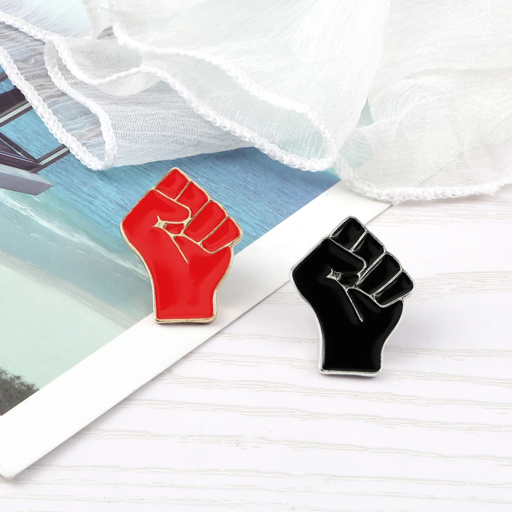 Raised Fist Enamel Pin Red Black Fist Solidarity Power Brooches Clothes Shirts Lapel Pins Equality Badge Jewelry Gift For Friend