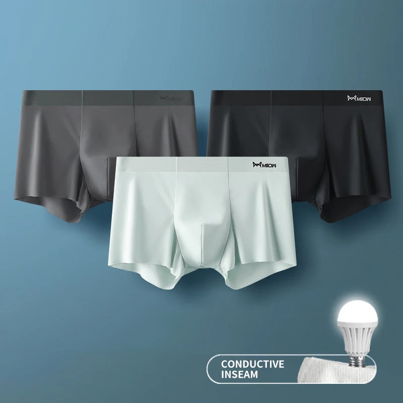 MIIOW 3 Stuks Ijs Zijde Man Ondergoed Boxer Metaalvezel Antistatische Mannen Onderbroek Naadloze Cut Zoom heren Slipje boxers Shorts Kofferbak