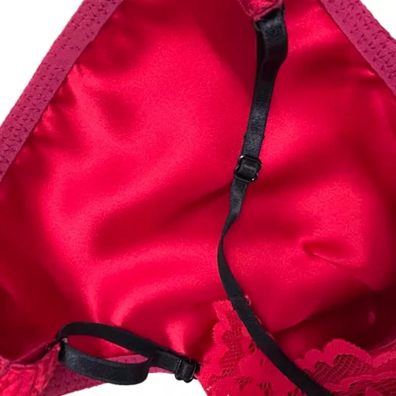 

Men's Silk Jacquard Briefs Low Waist G-Strings Red Breathable Soft Skin friendly Mulberry Silk Lace Adjustable Belt G-string