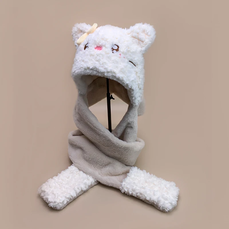 

Cartoon Sweet Bow Cat Plush Hats Autumn and Winter New Women Warm Cute Sunshade Scarf Gloves Versatile Outdoor Fashion Beanies