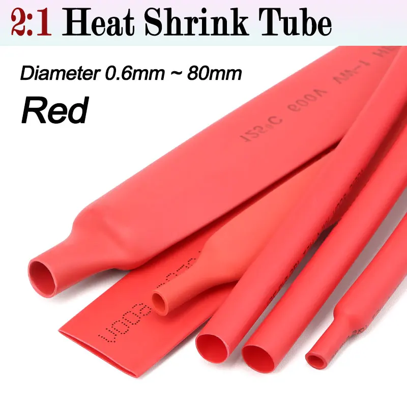 3/5M Red 2:1 Shrink Ratio Heat Shrink Tube Diameter 0.6mm ~ 80mm Insulated Cable Protecctor Connector Sleeving DIY Wrap Wire