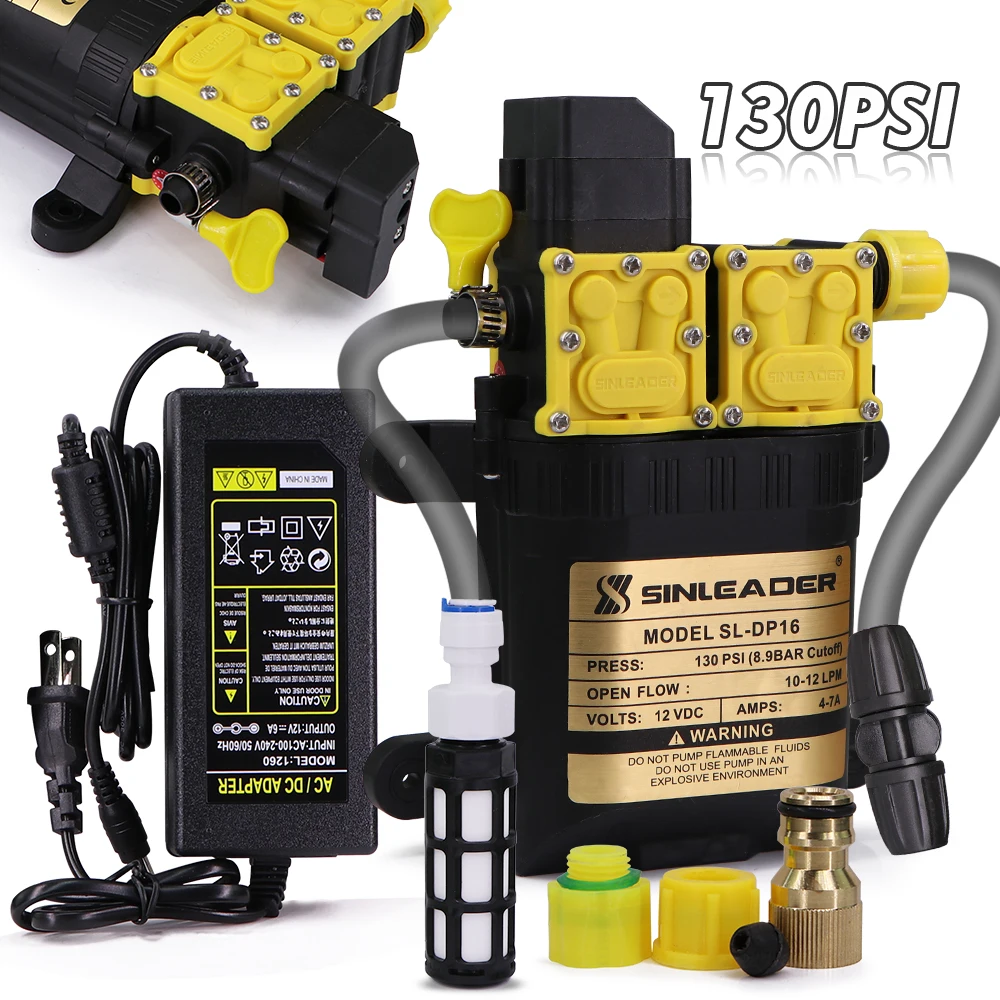 

Двухъядерный самовсасывающий насос 130PSI, комплект питания 110-240 В, мембранный насос под давлением воды, наружный сад, сельское хозяйство, орошение