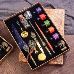 Vintage Style Feather Quill Pen Set Feather Ink Pen Gift Dip Pen Fountain Pen Calligraphy Set Vintage Writing Ink Pen Gifts