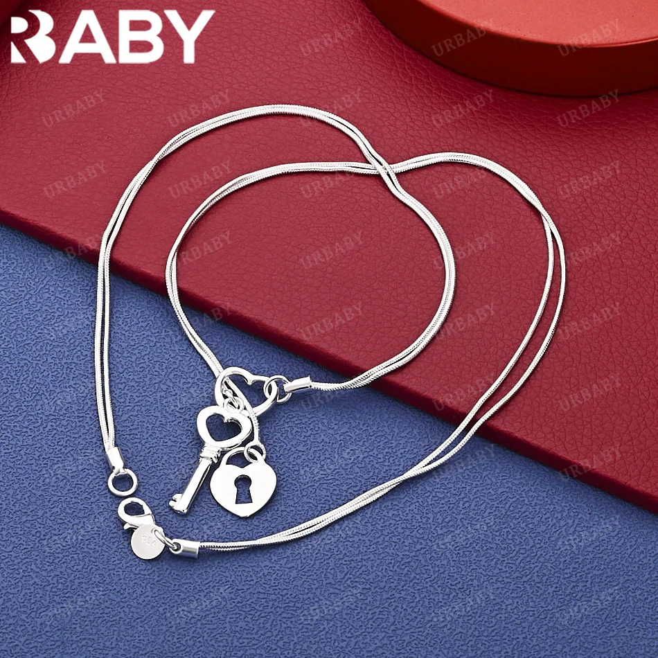 

URBABY 925 Sterling Silver Heart Key Lock Pendant Necklace For Women Charms Jewelry Fashion Wedding Engagement Party Accessories